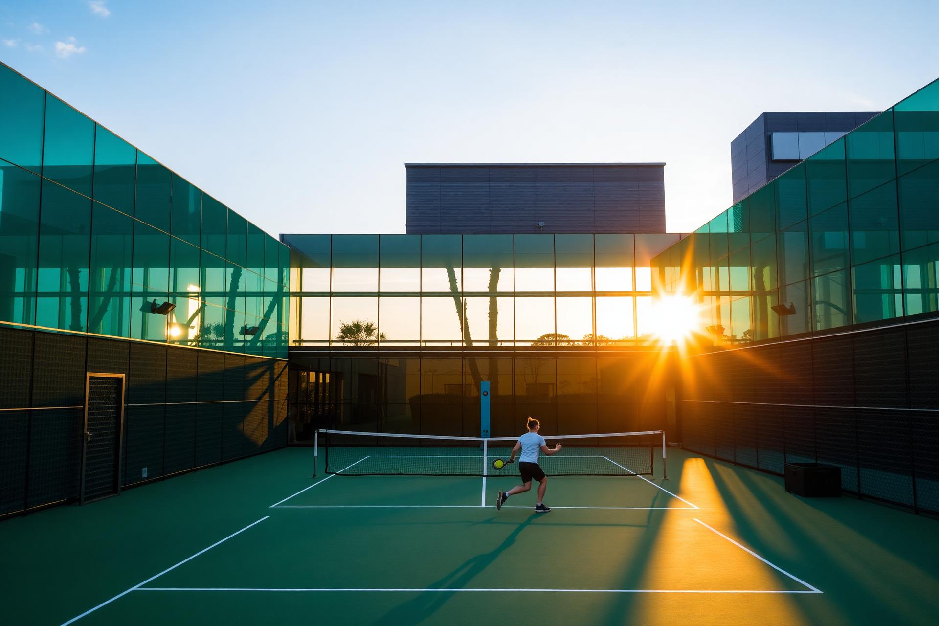 Modern padel court at golden hour